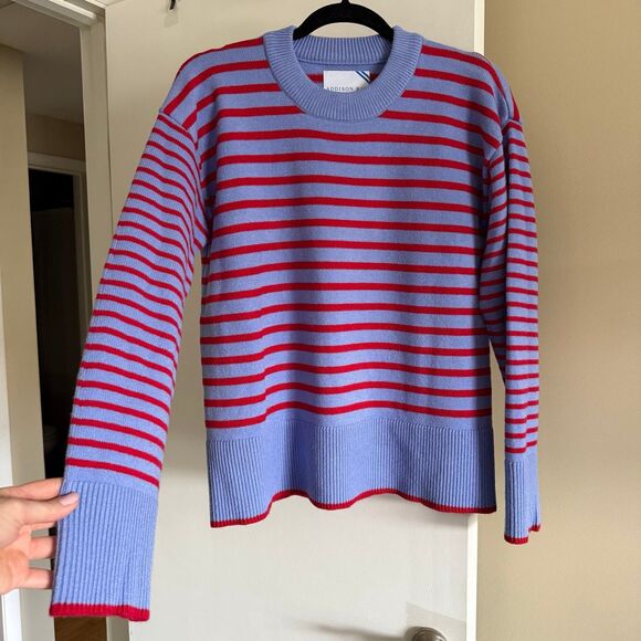 Addison Bay Knit Carlyle Crewneck Sweater Violet/Cherry Stripe Small NWT - Picture 8 of 13